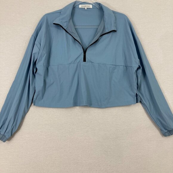 WeWoreWhat Revolve Cropped Quarter Zip Pullover Solid- Dusty Blue XS - Picture 2 of 11